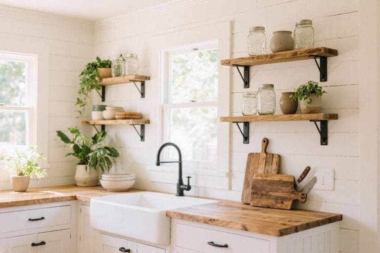 DIY Rustic Shelves for a Farmhouse Kitchen Look