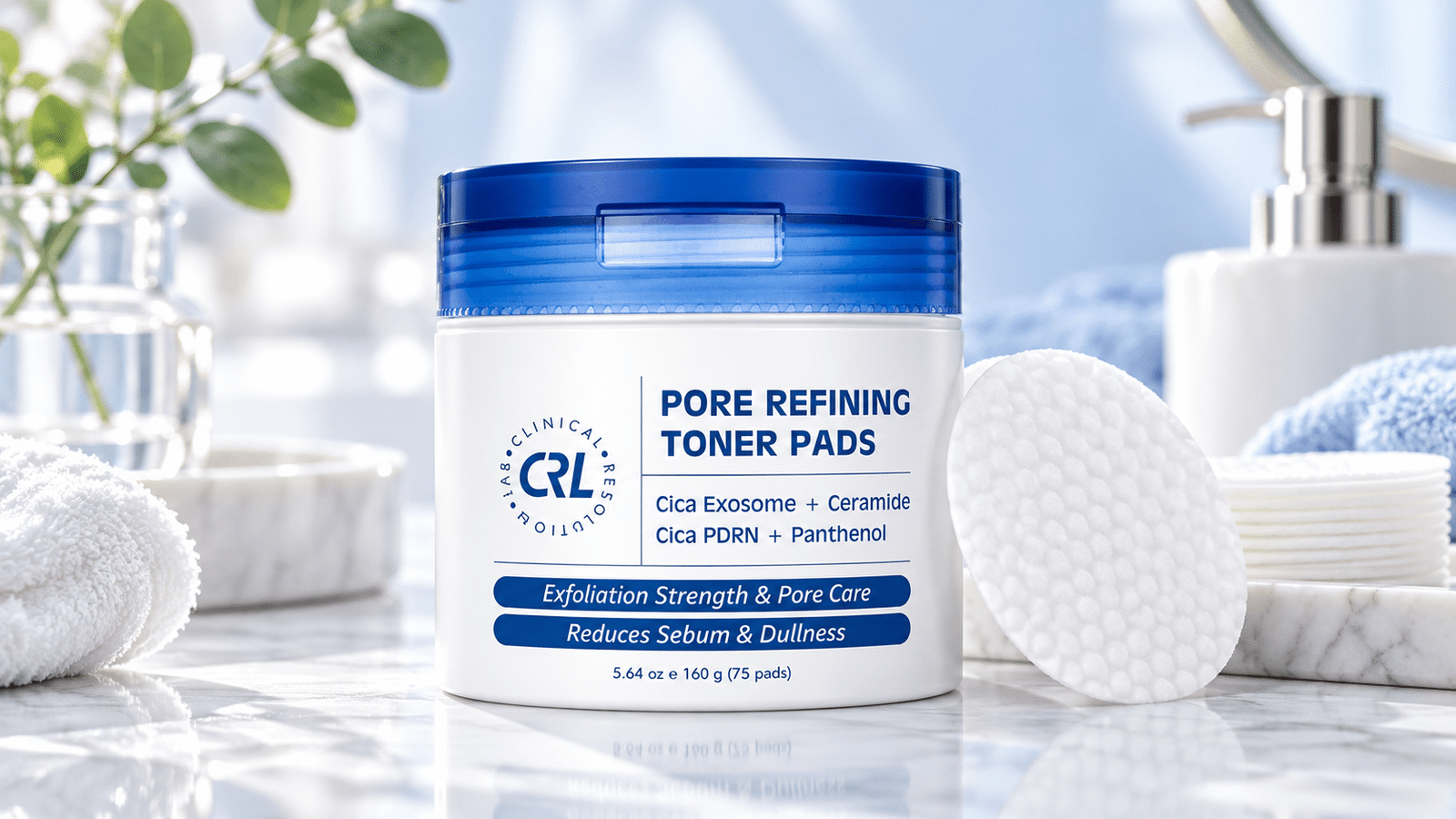 Clinical Resolution Exfoliating Toner Pads review illustrated product jar with exfoliating cotton pads