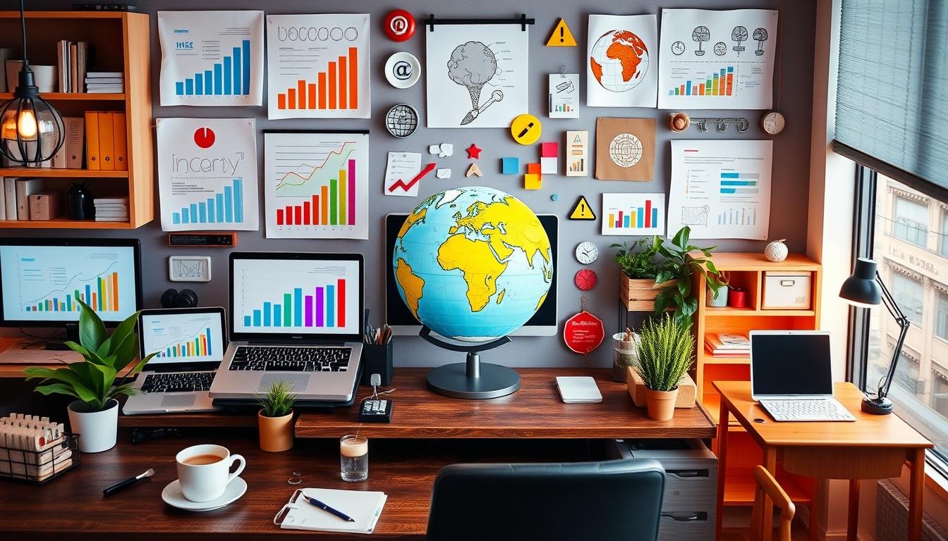 Illustration showing the opportunities and practical challenges of running an online business